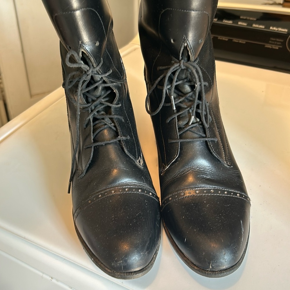 English Riding Boots Black Leather High Sz 7.5 Women’s Lace-up Gently worn-in!!
